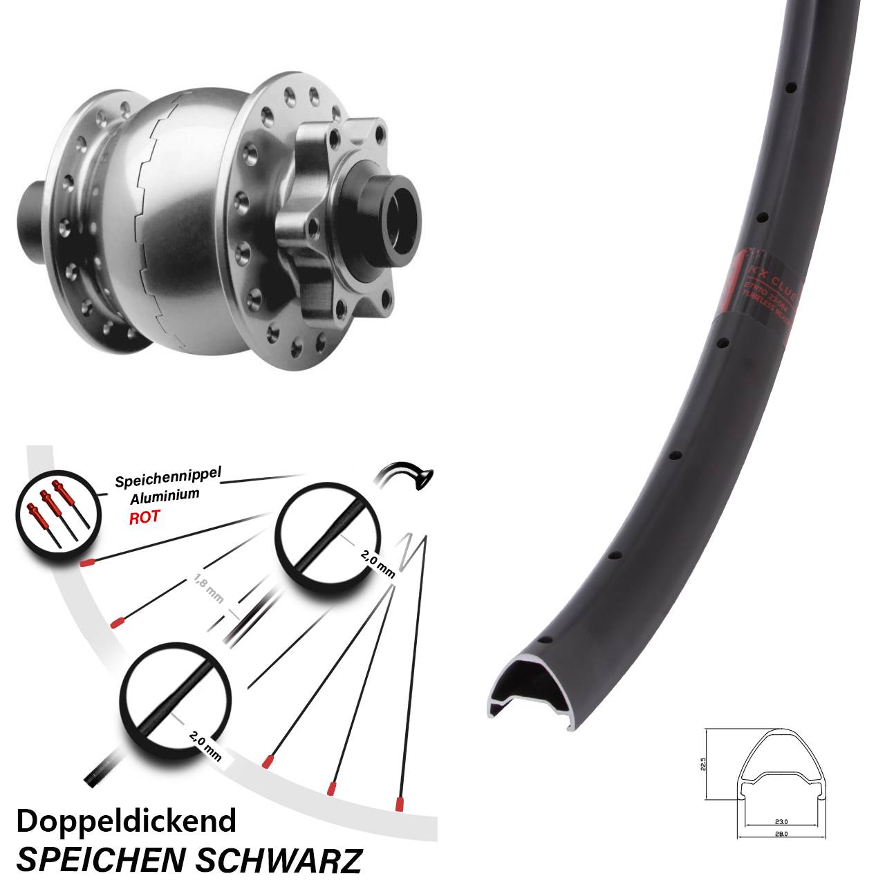 Disc Laufrad mit Nabendynamo 26 Zoll KX Clue SON 28 silbern 15x100