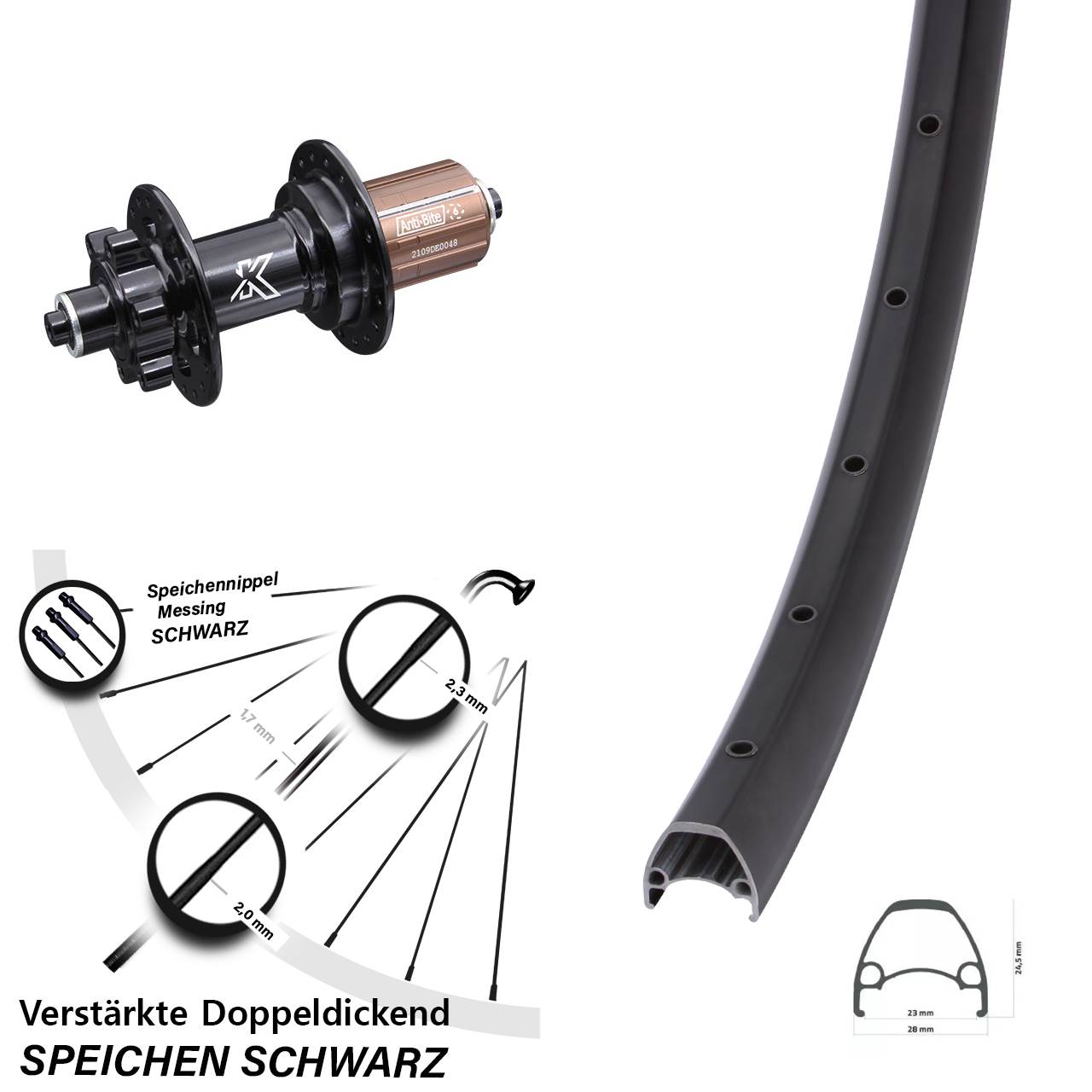 Disc Laufrad 28 Zoll Ambrosio Sport KX-M 8-12 fach HG für Schnellspanner
