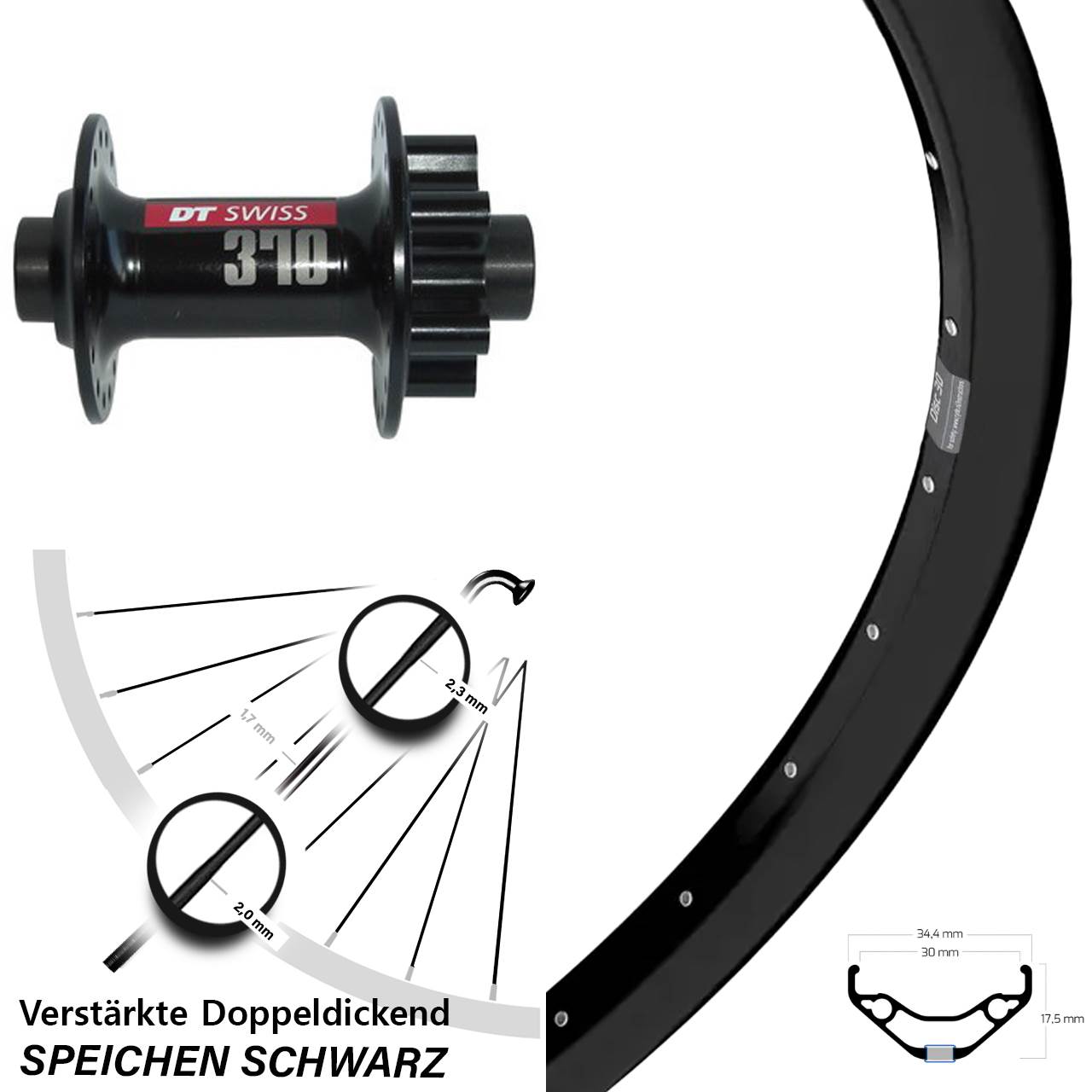 Vorderrad 27,5 Zoll Ryde Disc 30 DT Swiss 370 15x100