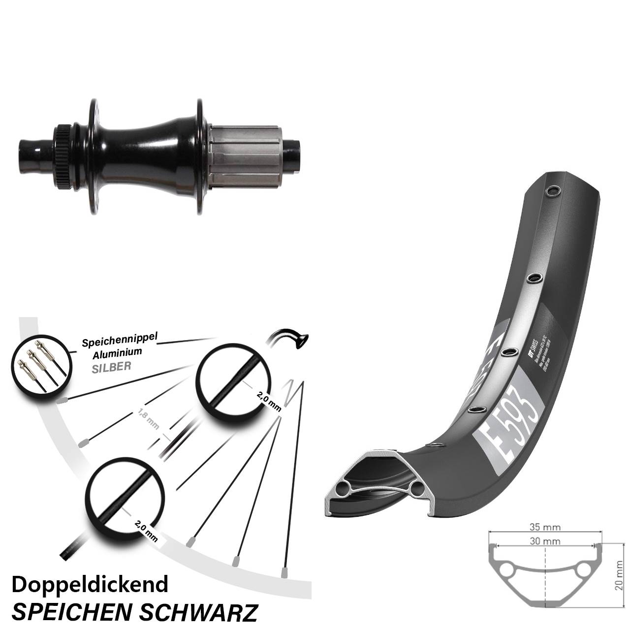 27,5 Zoll Hinterrad DT Swiss E593 Formula Centerlock 8-11 fach 12x148