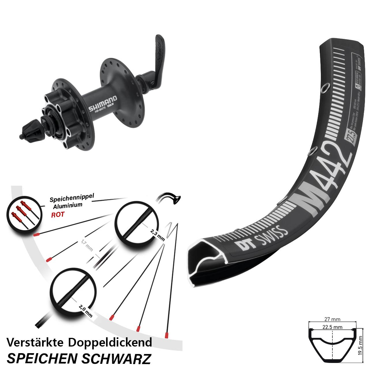 6-Loch Vorderrad 28 Zoll DT Swiss M 442 Shimano Alivio für Schnellspanner