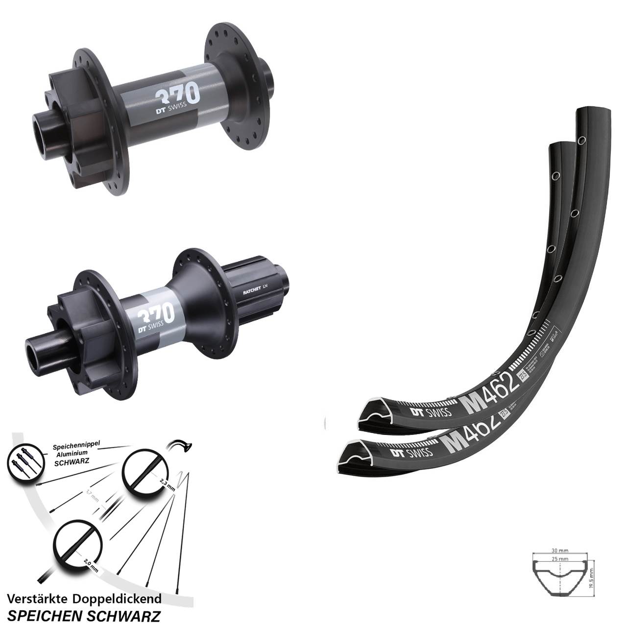 DT Swiss M 462-370 27,5 Zoll Laufradsatz 6-Loch 15x110 12x148 8-11 fach HG
