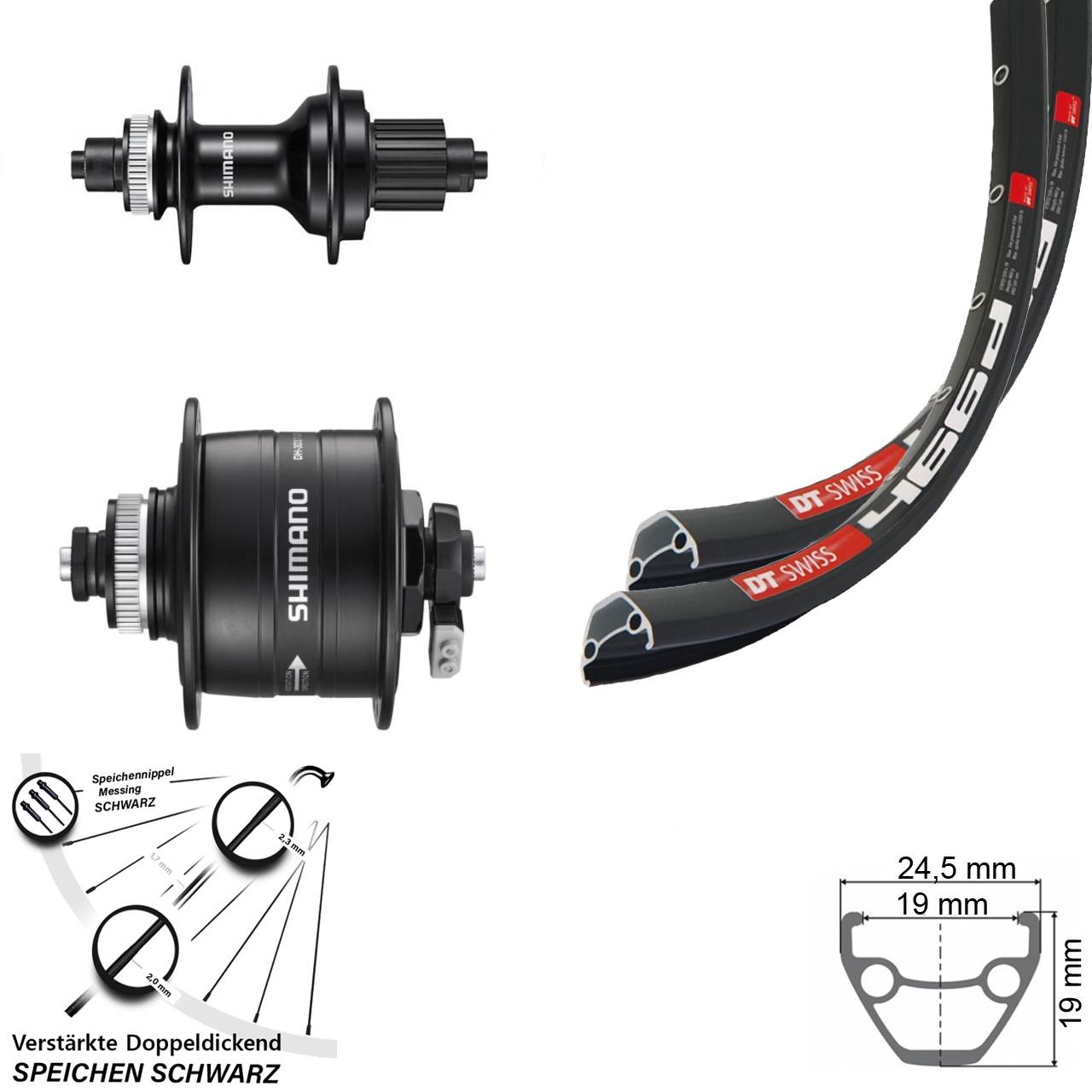 DT Swiss 466d Shimano Nabendynamo 28 Zoll Disc Laufradsatz schwarz