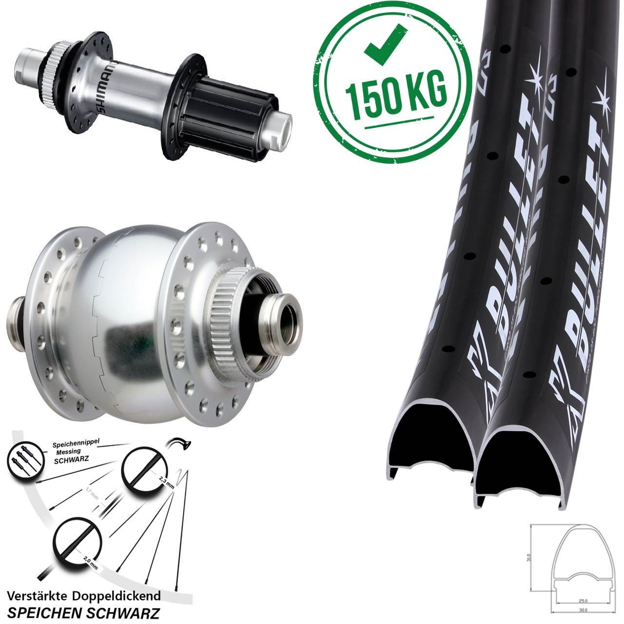 28/29 Zoll KX Bullet silbern Shimano FH-RS770 Disc Laufradsatz 12x100/142 8-12 fach