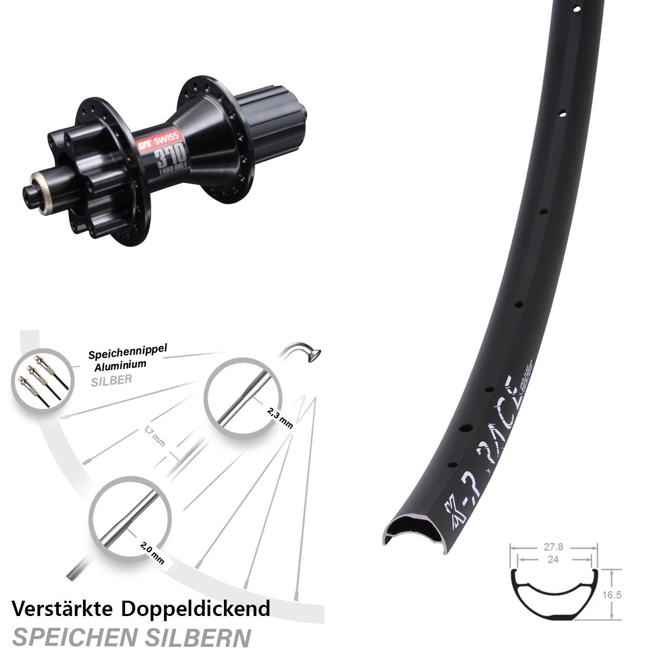 29 Zoll KX-R Race DT Swiss 370 Hybrid Disc Laufrad für Schnellspanner 8-11 fach