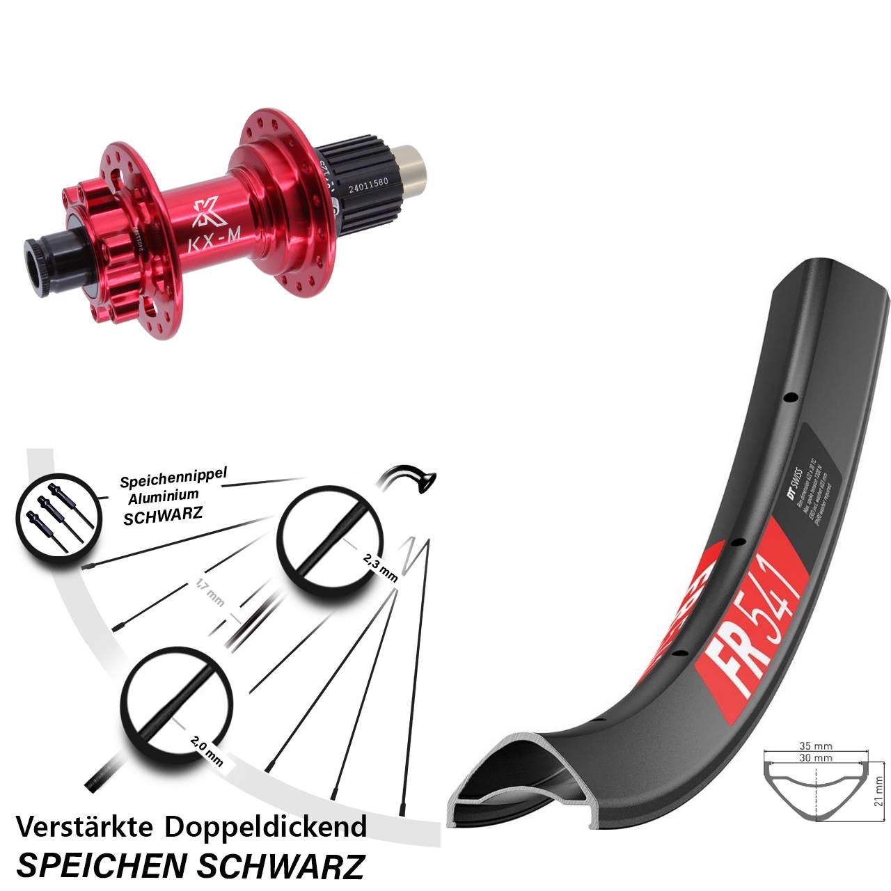 Disc Hinterrad 29 Zoll DT Swiss FR 541 KX-M rot Micro Spline 12x142