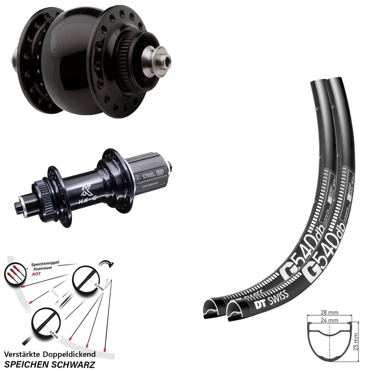 DT Swiss G540 KX-GS verstärkt SON 28 Zoll Centerl. Laufradsatz QR 8-12 fach