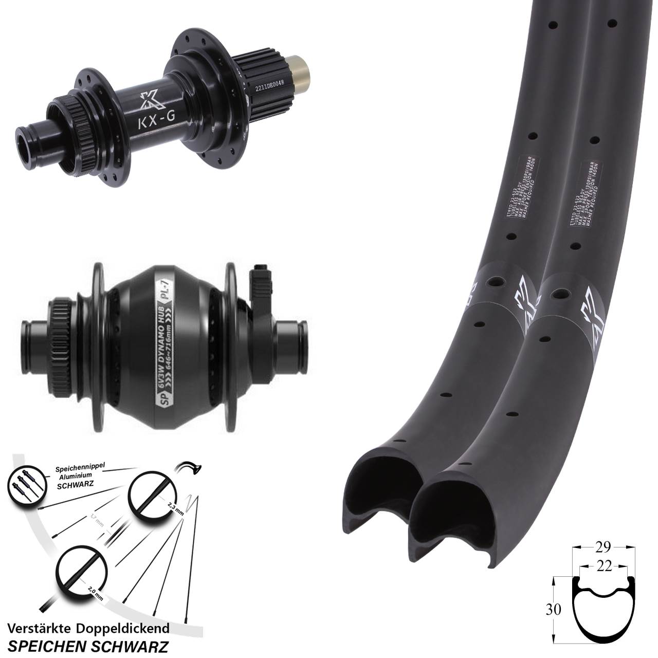 Laufradsatz Disc 28/29 Zoll KX-GRC Gravel Carbon Shutter PL-7 Micro Spline 12x100/142