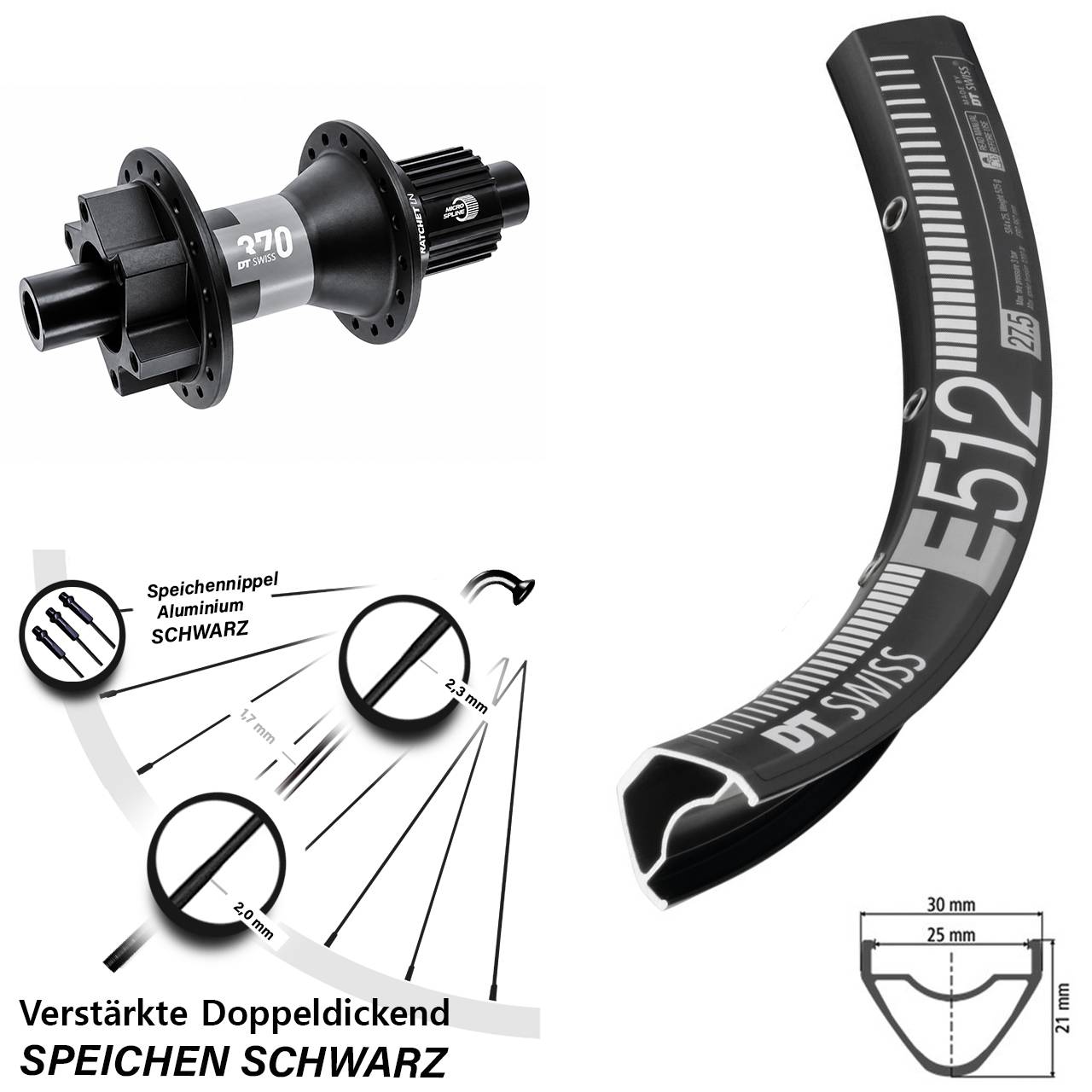 DT Swiss E 512-370 29 Zoll Hinterrad 6-Loch Disc 12x142 Shimano Micro Spline