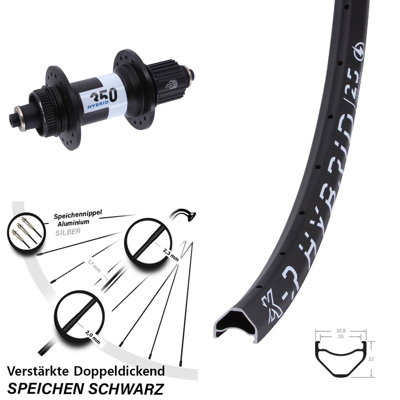 KX-R Hybrid 25 DT Swiss 350 28-29 Zoll Laufrad für Schnellsp. Shimano Micro Spline