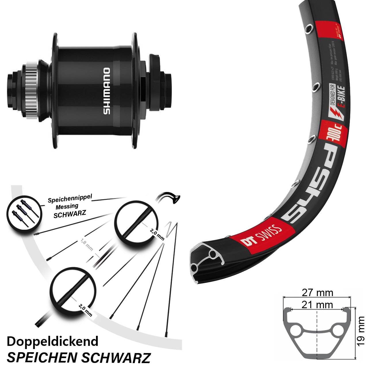 Centerlock Dynamo-Vorderrad 15x100 28 Zoll DT Swiss 545 Shimano DH-UR708