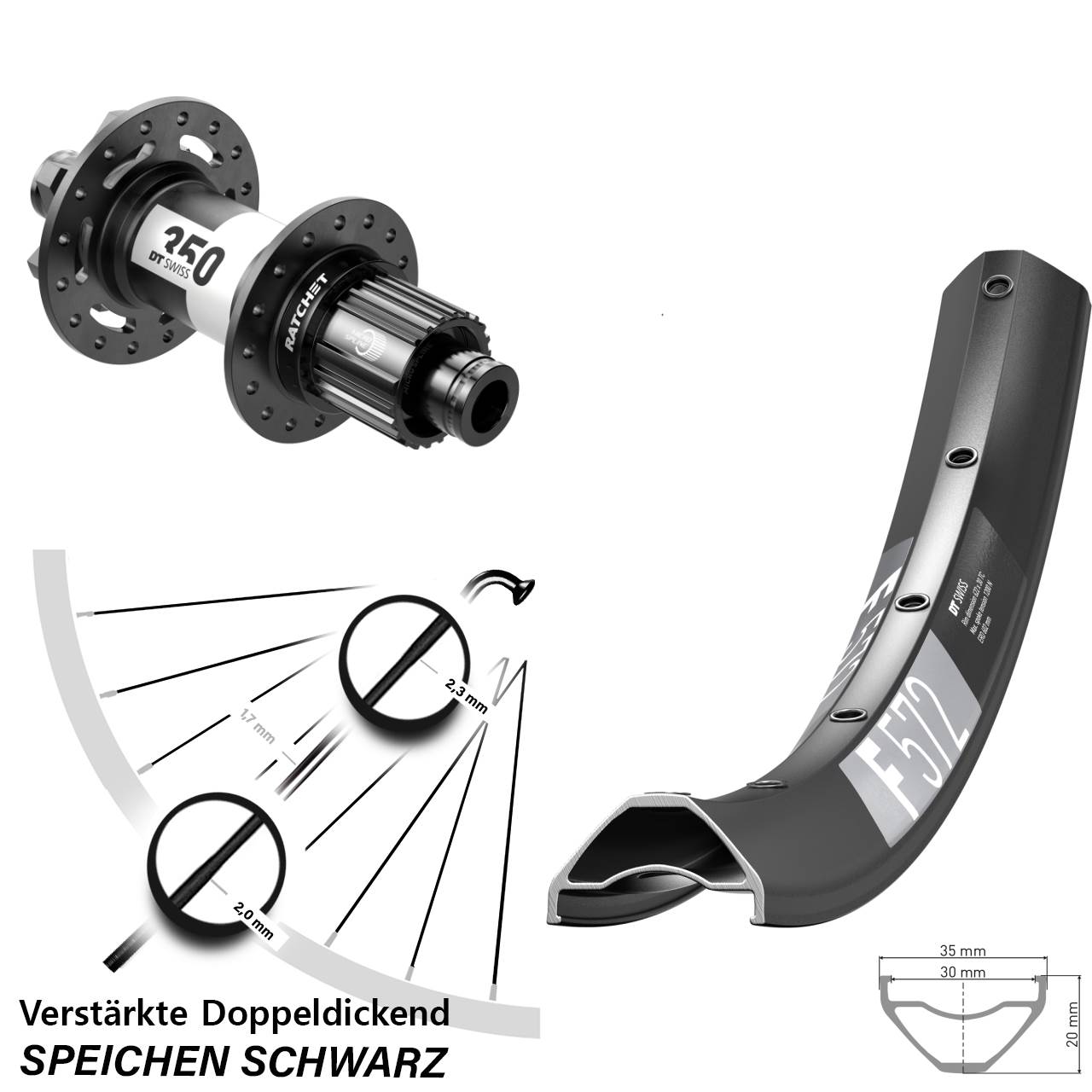 29 Zoll DT Swiss F572-350 Boost Disc Laufrad 12x148 Micro Spline