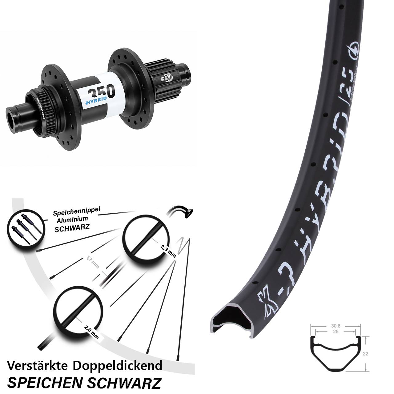 Boost Disc Laufrad 12x148 29 Zoll KX-R Hybrid 25 DT Swiss 350 Shimano Micro Spline