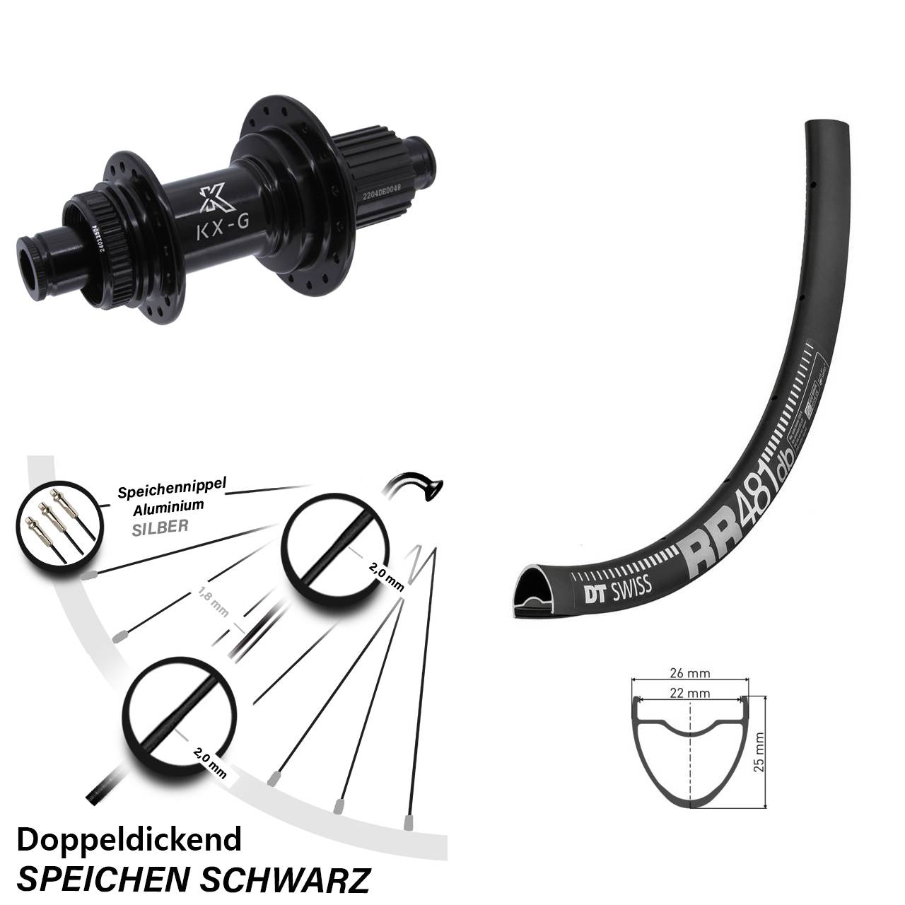28 Zoll DT Swiss RR 481 KX-GS Heavy Duty Disc Hinterrad 12x142 Shimano Micro Spline