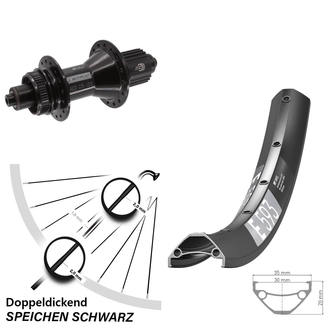 Hinterrad 27,5 Zoll DT Swiss E593-370 Hybrid Centerlock Micro Spline QR