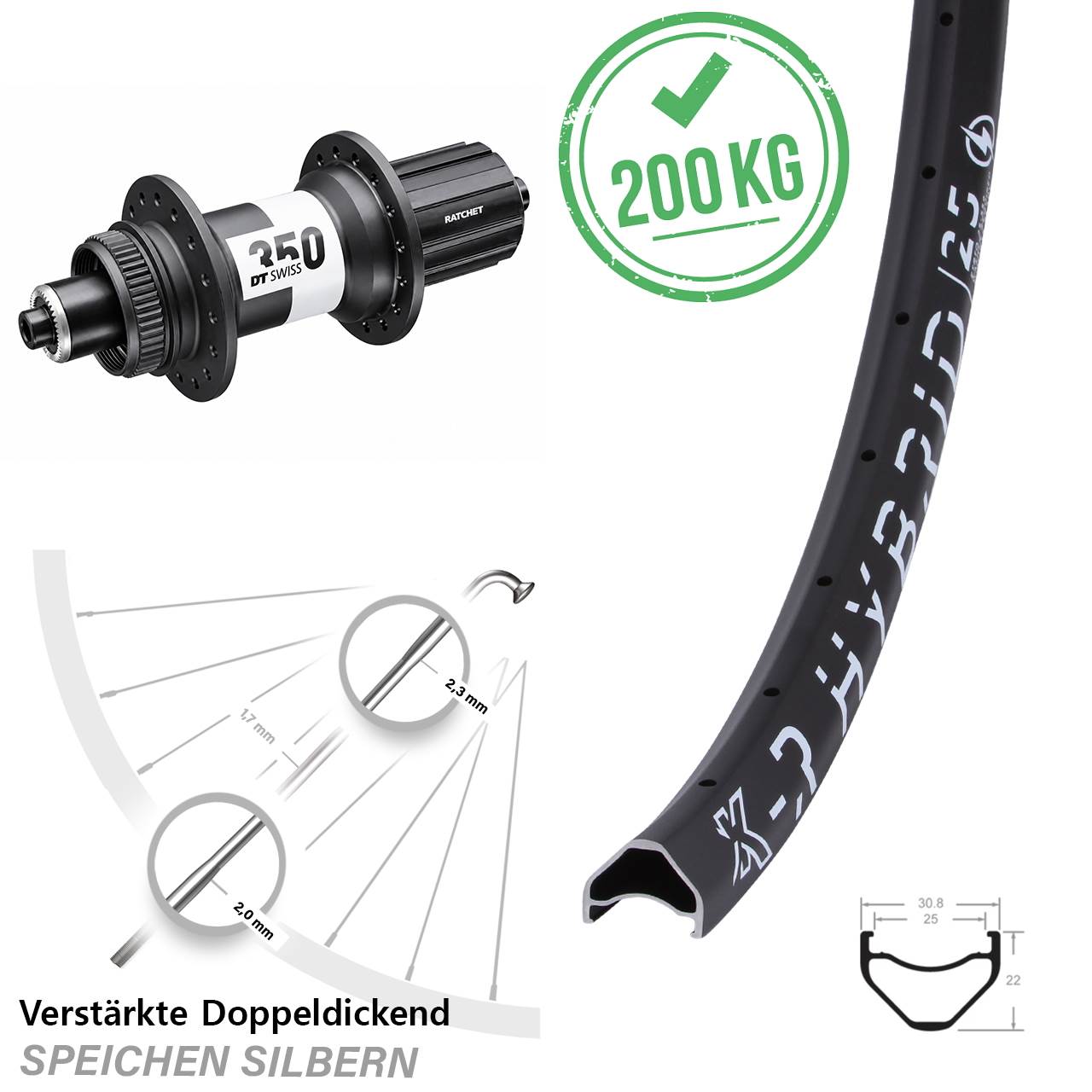 KX-R Hybrid 25 DT Swiss 350 Ratchet 36 28-29 Zoll Disc Laufrad QR 8-11 fach HG