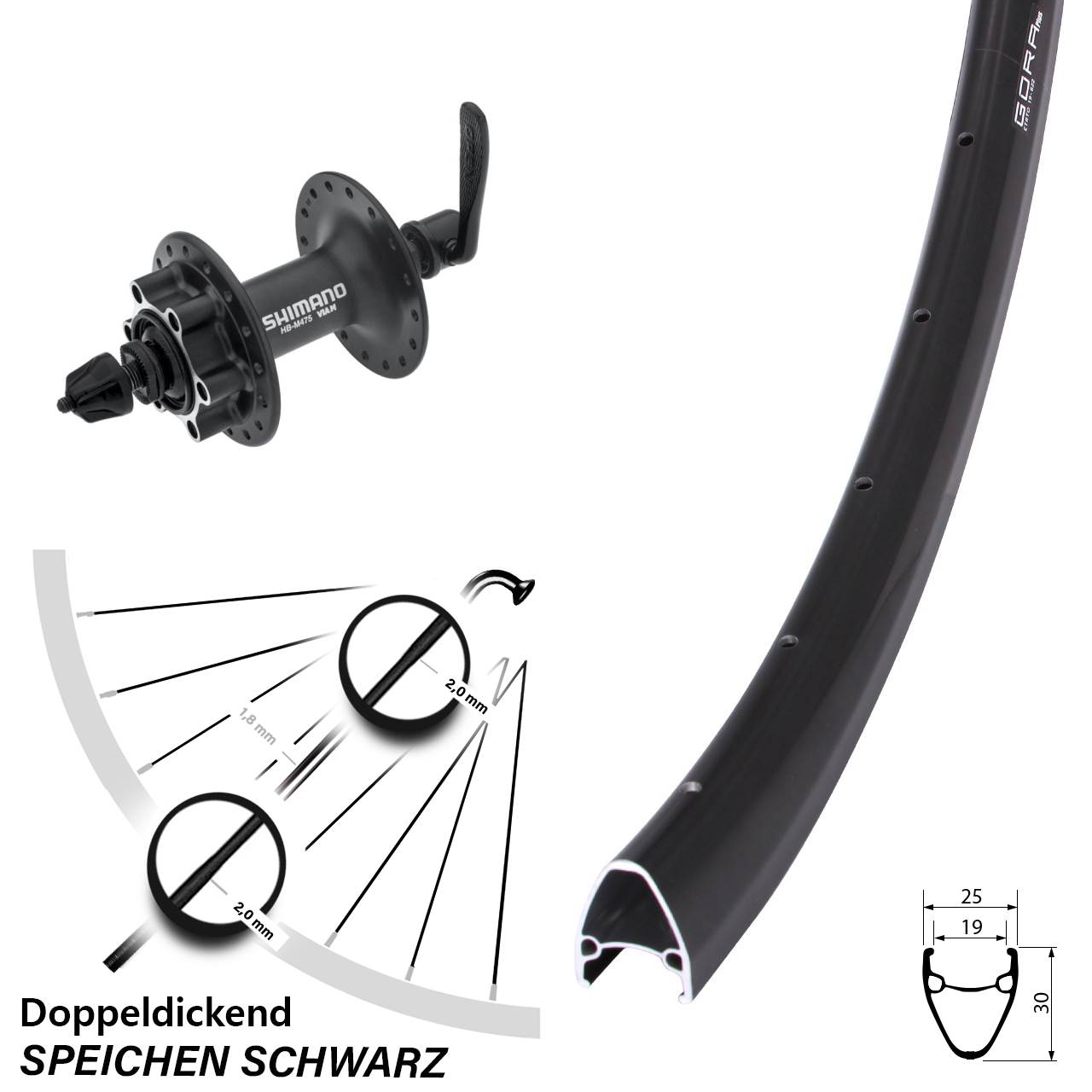 Vorderrad 6-Loch QR 28 Zoll Gora Plus Shimano Alivio