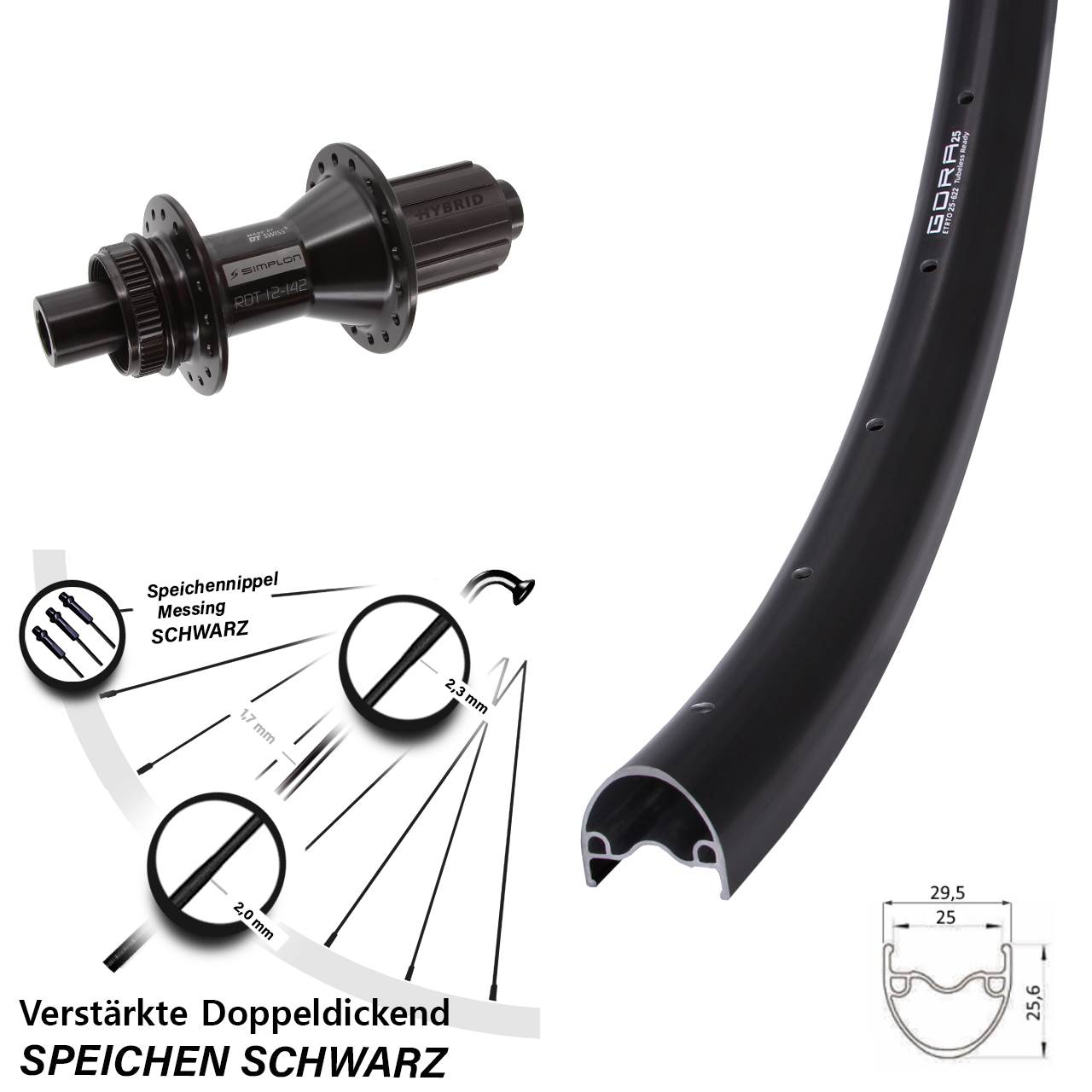 28-29 Zoll Gora 25 DT Swiss 370 Hybrid Disc Laufrad 12x142 8-11 fach HG