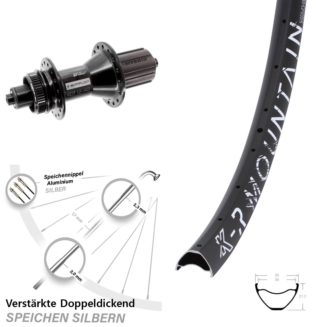 Hinterrad Centerlock 29 Zoll KX-R Mountain DT Swiss 370 Hybrid 8-11 fach HG QR