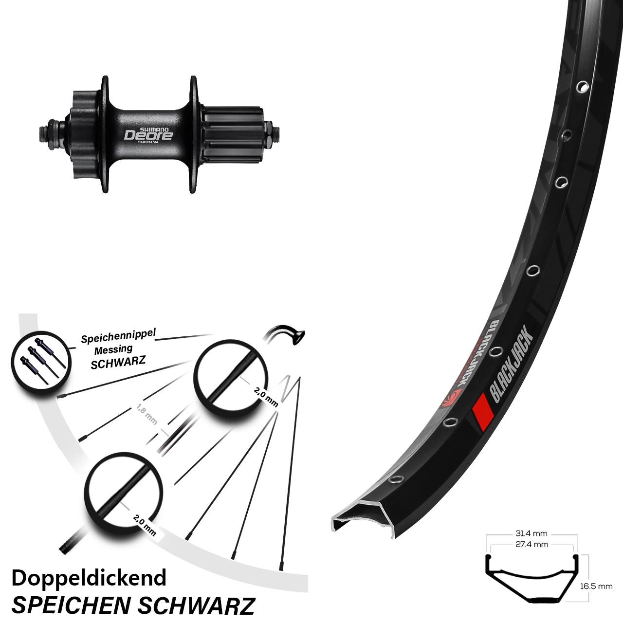 Hinterrad 6-Loch 27,5 Zoll Rodi Ready 27 Shimano FH-M525 8-11 fach HG für Schnellspanner