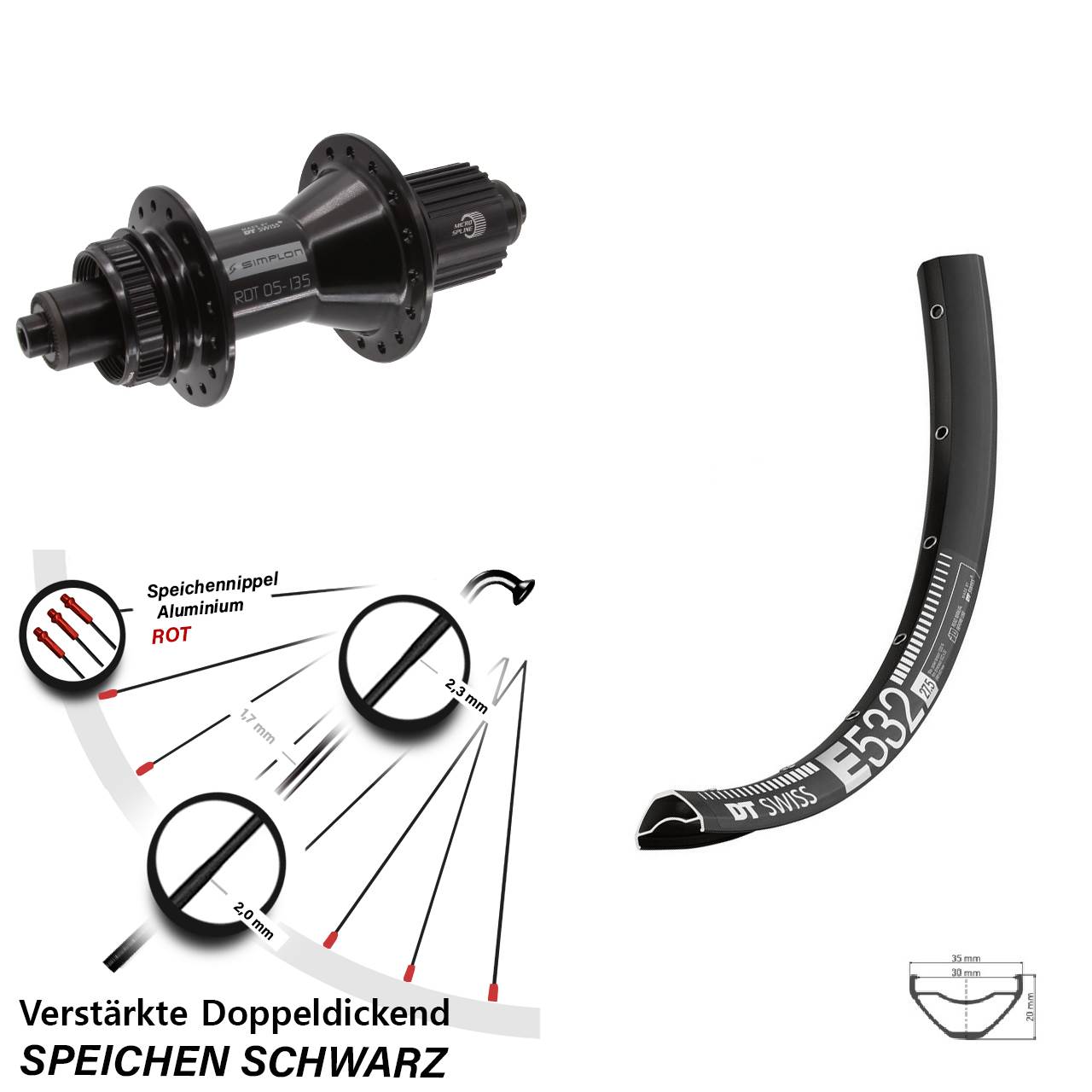 DT Swiss E532-370 Hybrid 29 Zoll Disc Hinterrad für Schnellspanner Micro Spline