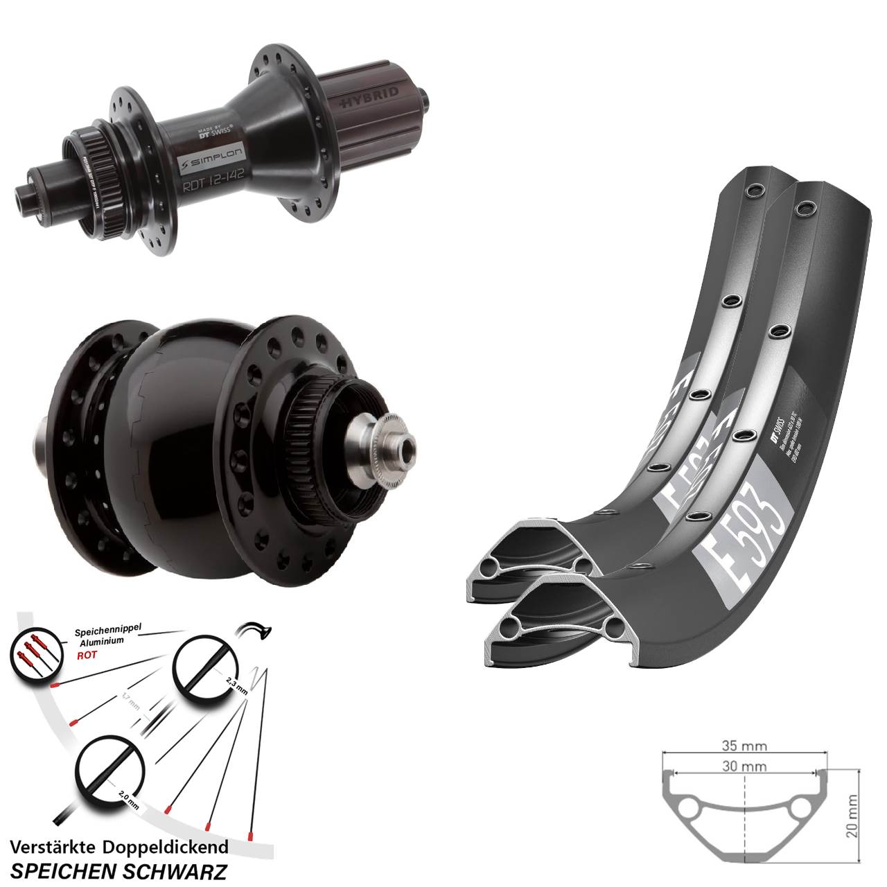 DT Swiss E593-370 Hybrid SON delux 27,5 Zoll Laufradsatz Centerlock QR 8-11 fach