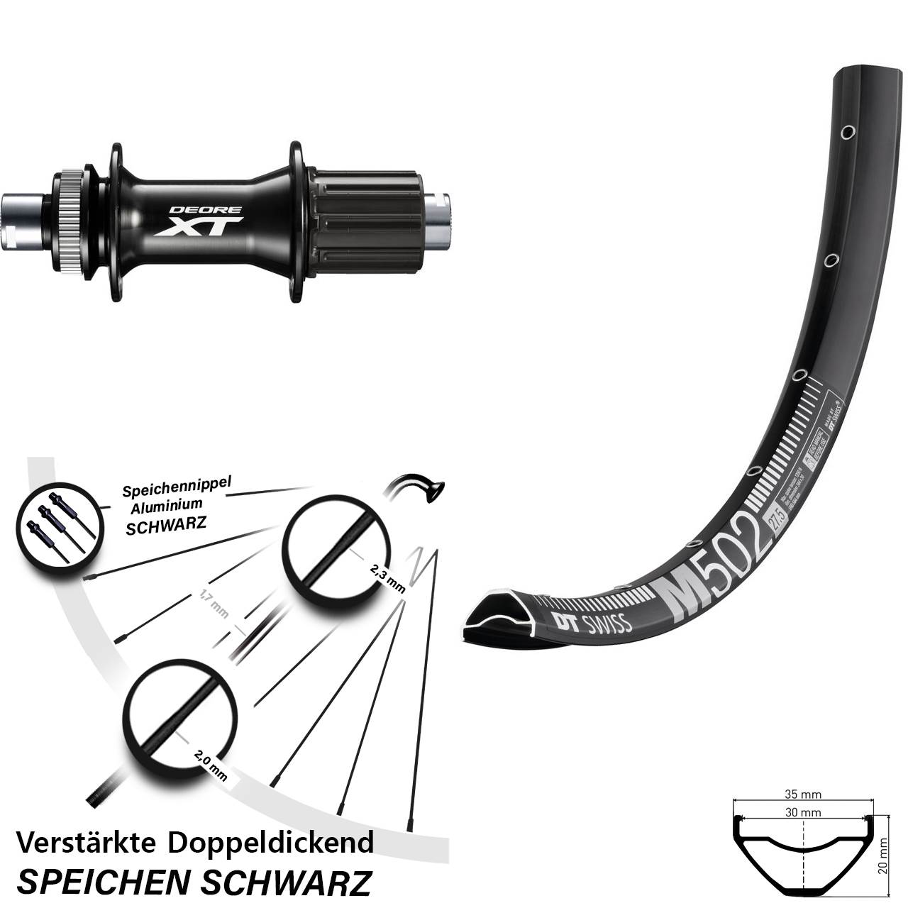 DT Swiss M 502 Shimano XT FH-M8010-B 29 Zoll Disc Laufrad 12x148 Boost 8-11 fach HG