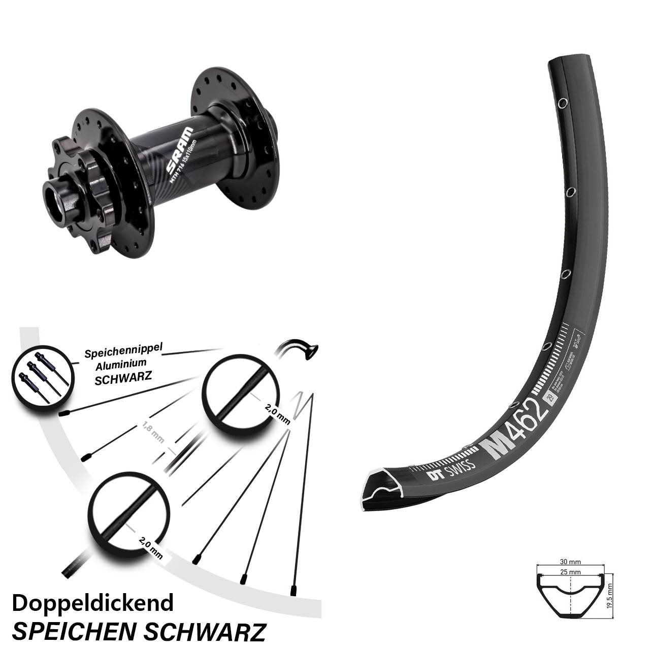 DT Swiss M 462 Sram 716 27,5 Zoll Disc Vorderrad 15x110 Boost