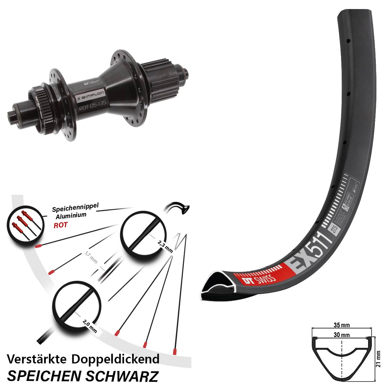 DT Swiss EX 511-370 Hybrid 27,5 Zoll Hinterrad Centerlock QR Micro Spline
