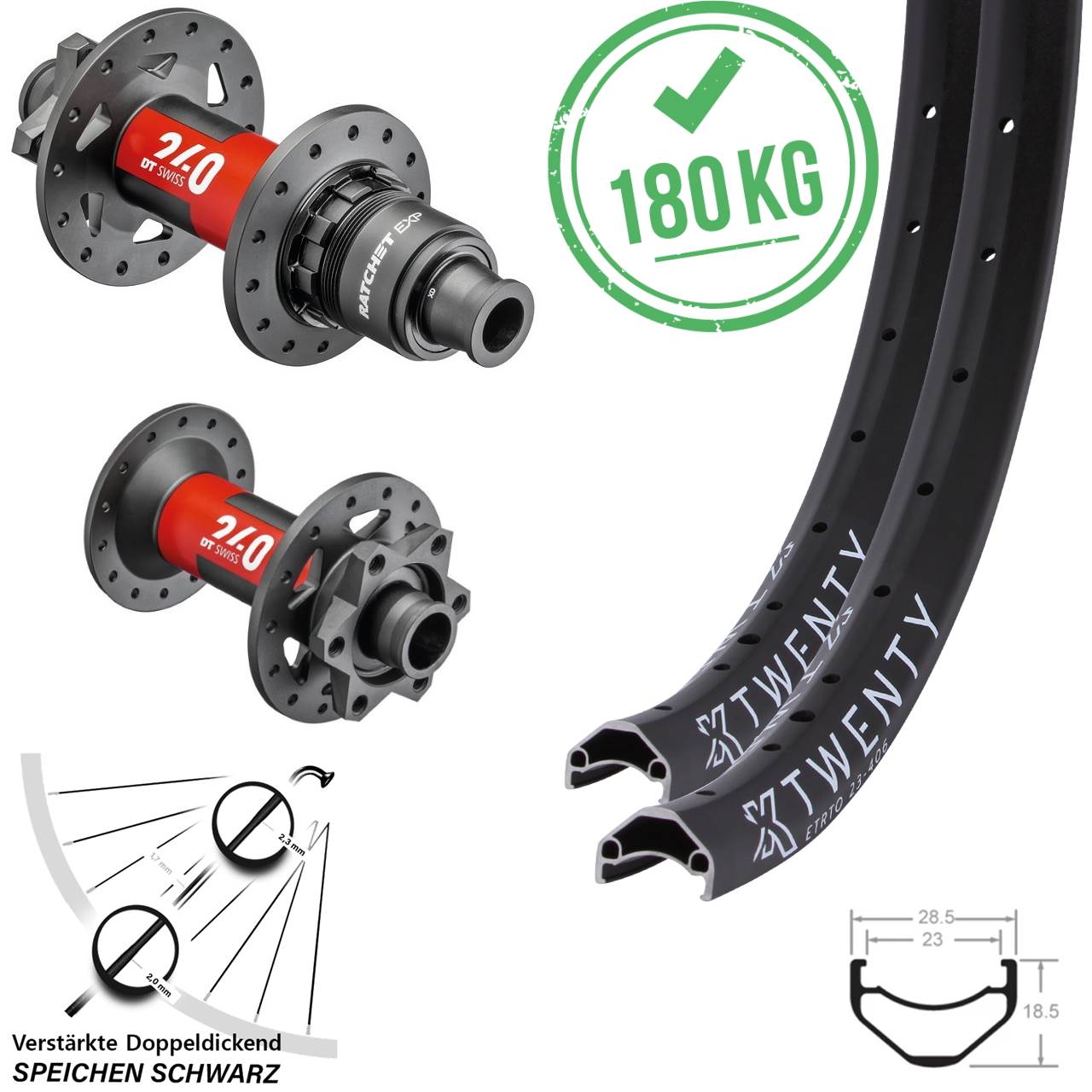 Boost 6-Loch Laufradsatz 15x110 12x148 20 Zoll KX Twenty DT Swiss 240 EXP SRAM XD