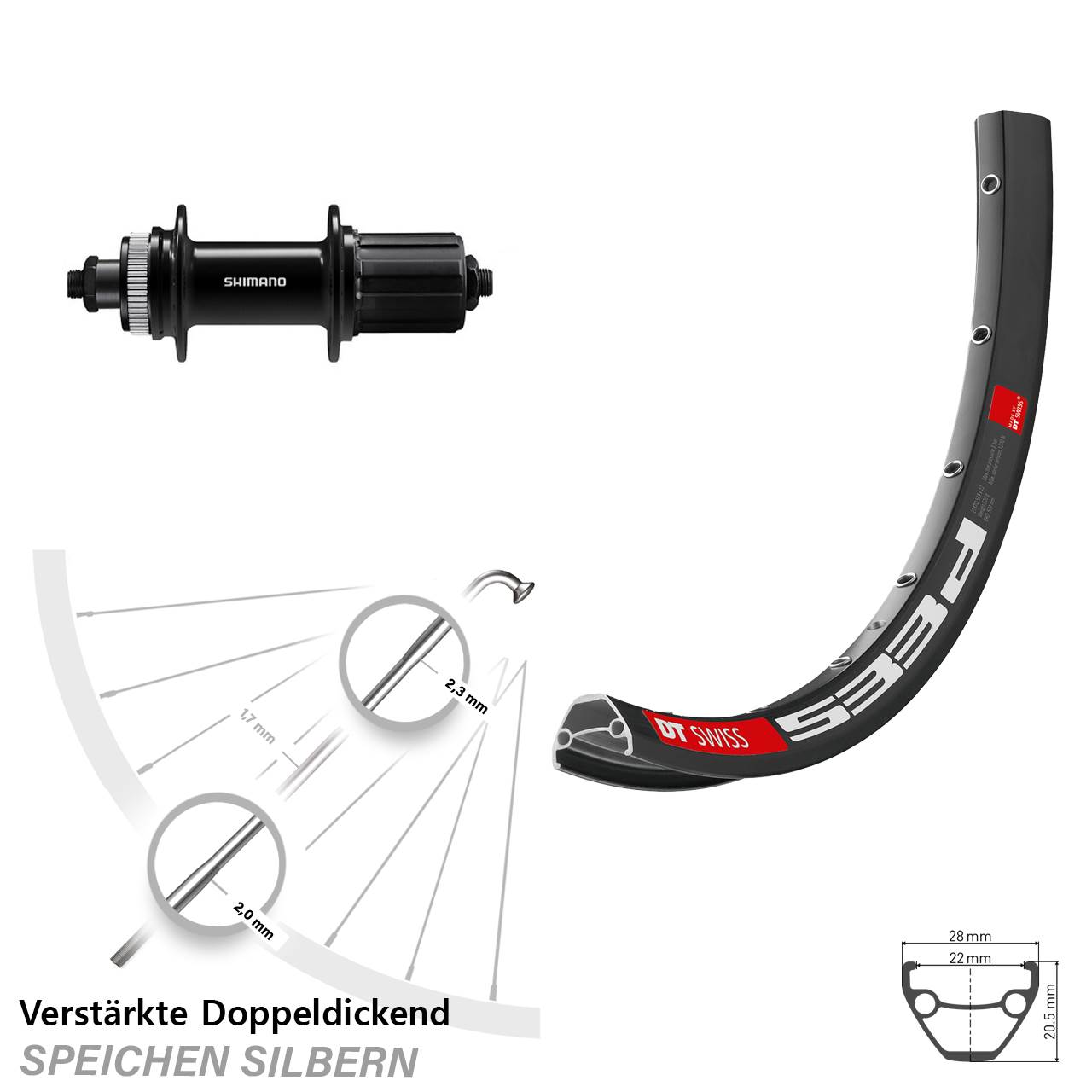 DT Swiss 533 D Shimano FH-QC400 28-29 Zoll Disc Laufrad für Schnellspanner 8-11 fach