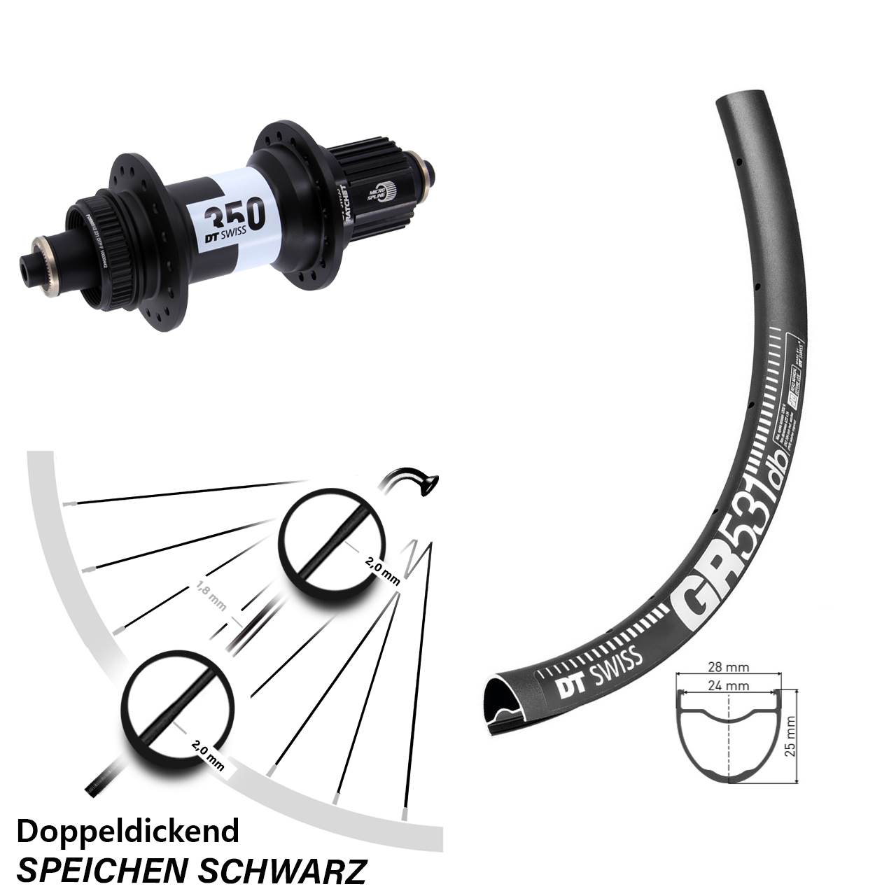 Hinterrad Centerlock 29 Zoll DT Swiss GR531-350 Shimano Micro Spline für Schnellspanner