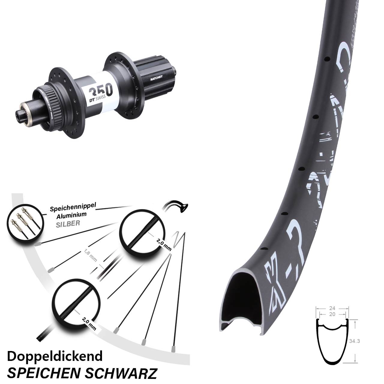 28 Zoll KX R Road DT Swiss 350 Hinterrad Centerlock 8-11 fach QR