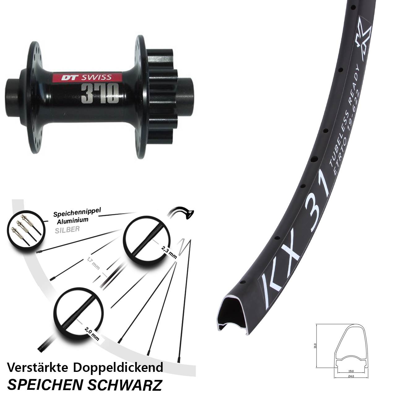 Disc Laufrad 28 Zoll KX 31 Offset DT Swiss 370 12x100