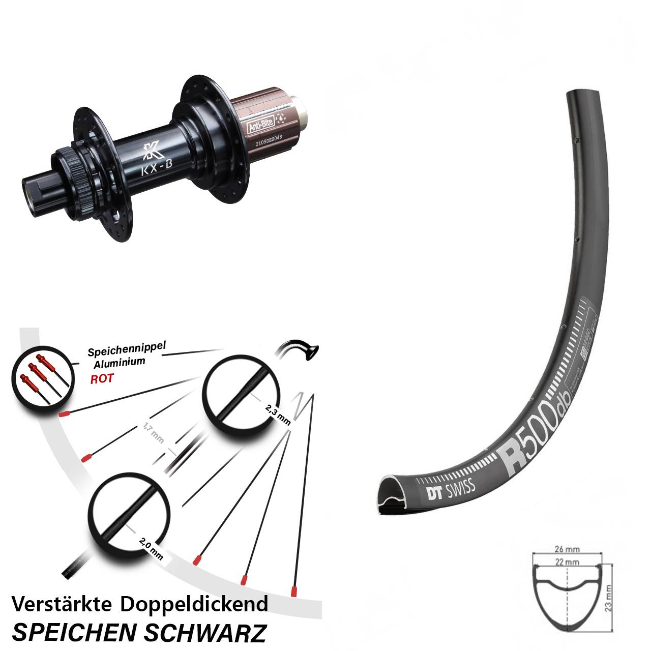 DT Swiss R 500 KX-B 28-29 Zoll Centerlock Hinterrad 12x148 Boost 8-12 fach