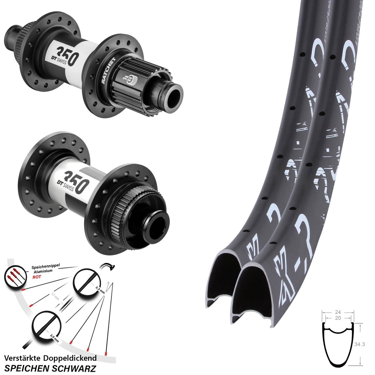 28 Zoll KX-R Road DT Swiss 350 Micro Spline Centerlock Laufradsatz 12x100/142