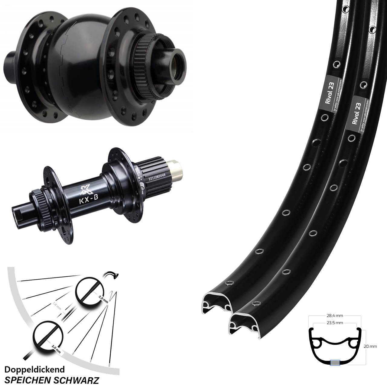 Centerlock Laufradsatz 15x110 12x148 27,5 Zoll Ryde Rival 23 KX-B SON 28 Micro Spline