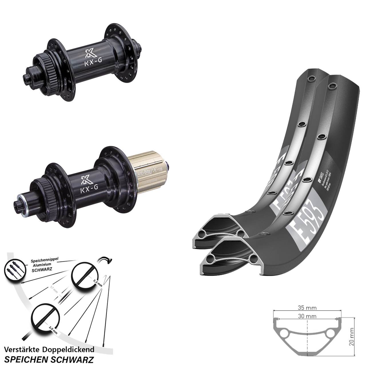Disc Laufrad-Satz für Schnellspanner 29 Zoll DT Swiss E 593 KX-G 8-12 fach