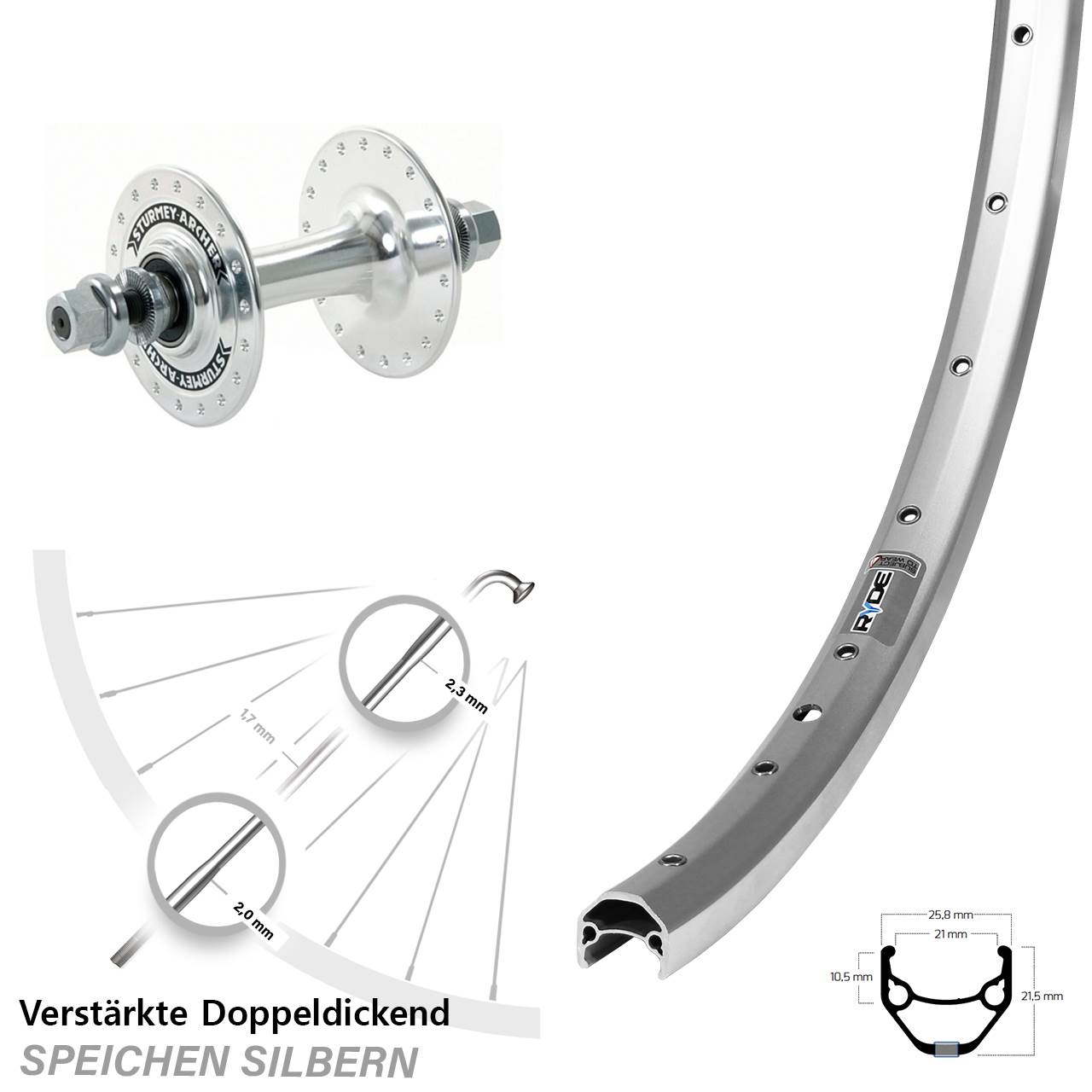 Vorderrad 27,5 Zoll Ryde ZAC 421 Sturmey Archer HBT30 Vollachse