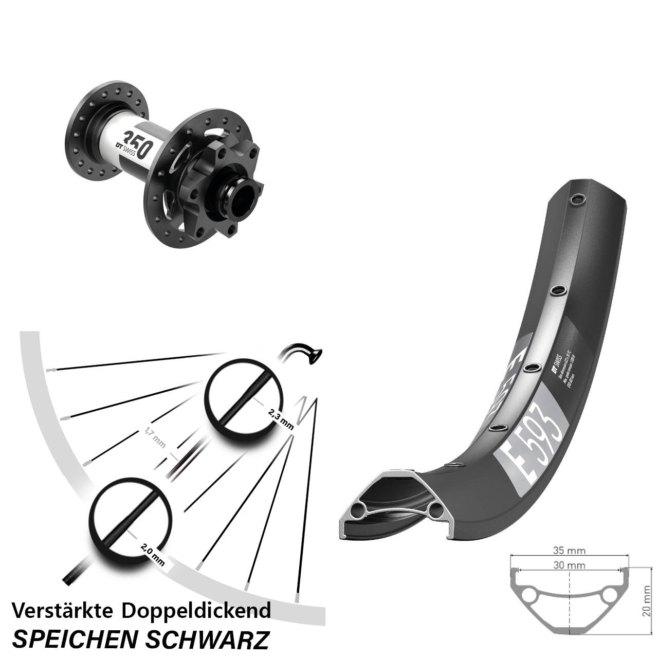 650B DT Swiss E 593-350 6-Loch Vorderrad 15x100