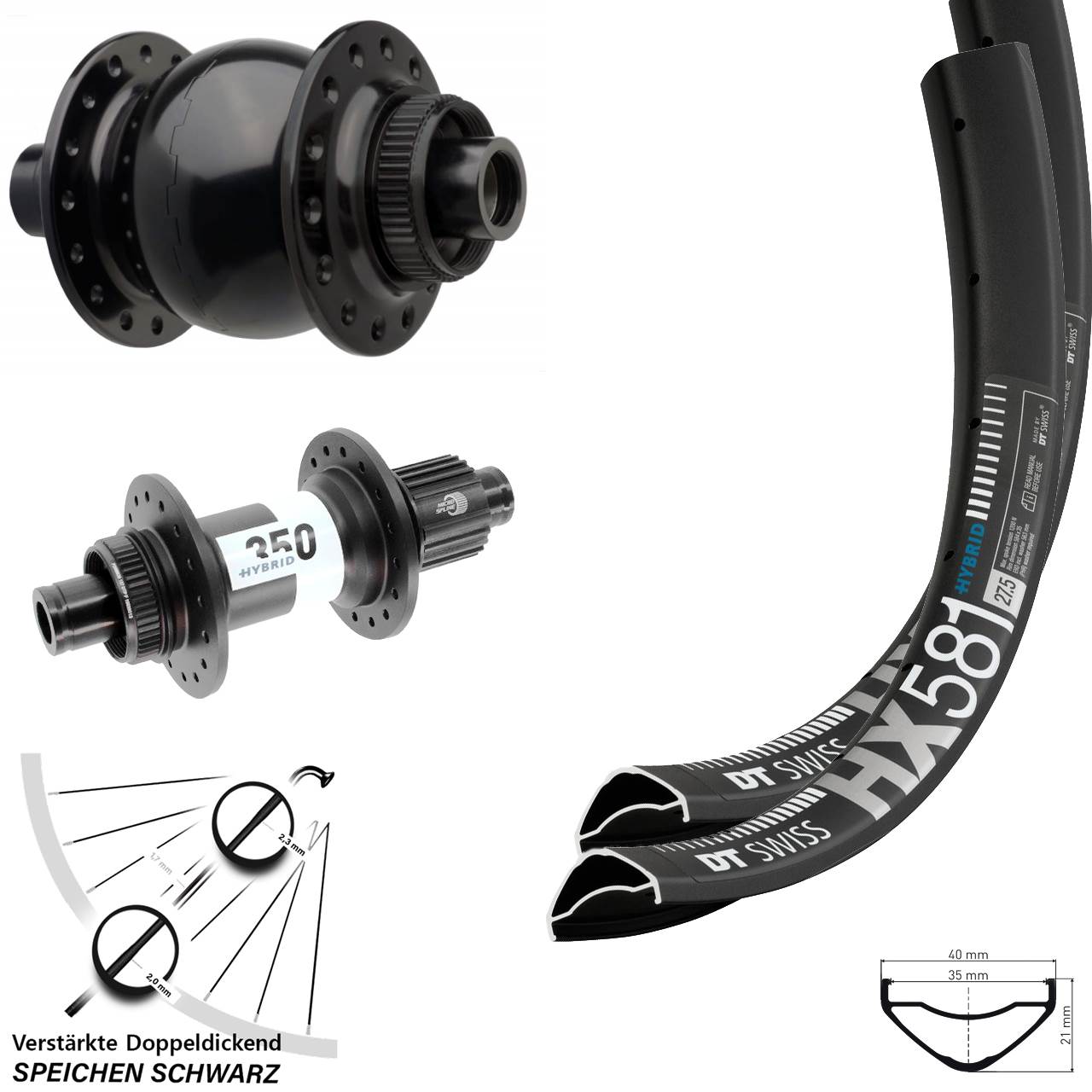 27,5 Zoll DT Swiss HX581 SON 28 350 Hybrid Micro Spline Disc Laufradsatz 15x110/148