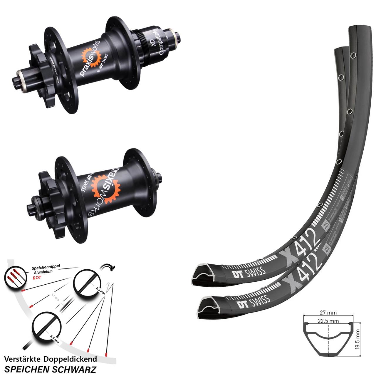 29 Zoll Laufradsatz DT Swiss X412-350 QR Disc 6-Loch Sram XD für Schnellspanner