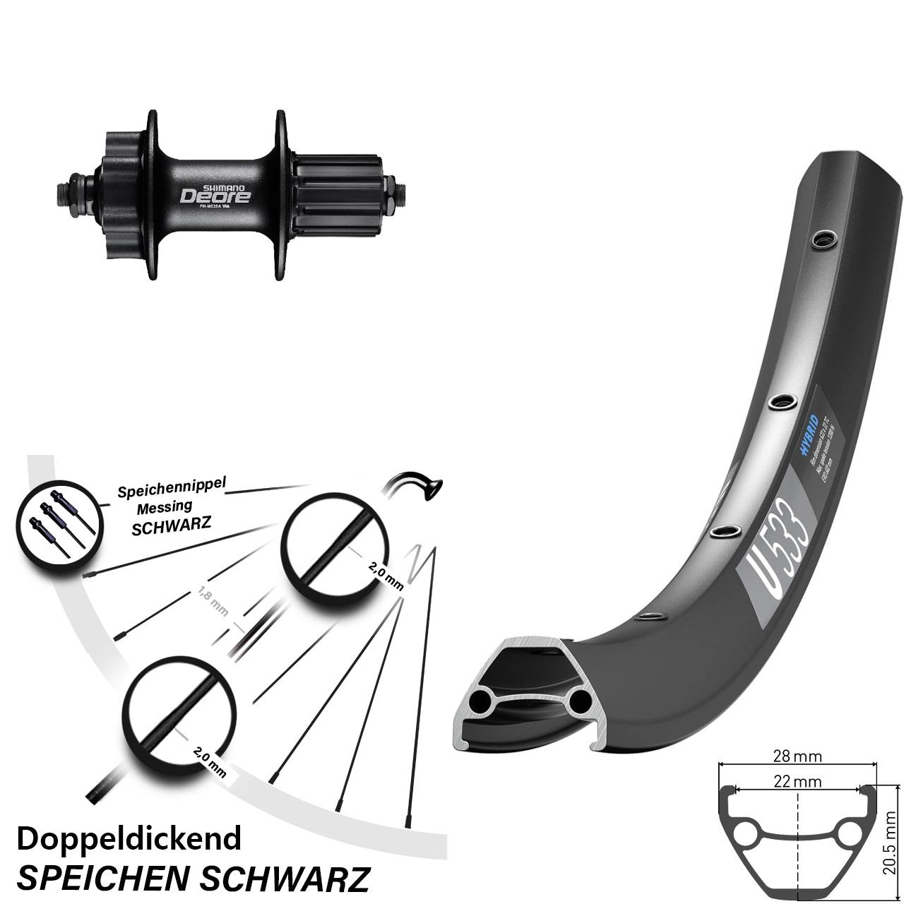 Hinterrad 6-Loch QR 29 Zoll DT Swiss U 533 Shimano Deore 8-11 fach