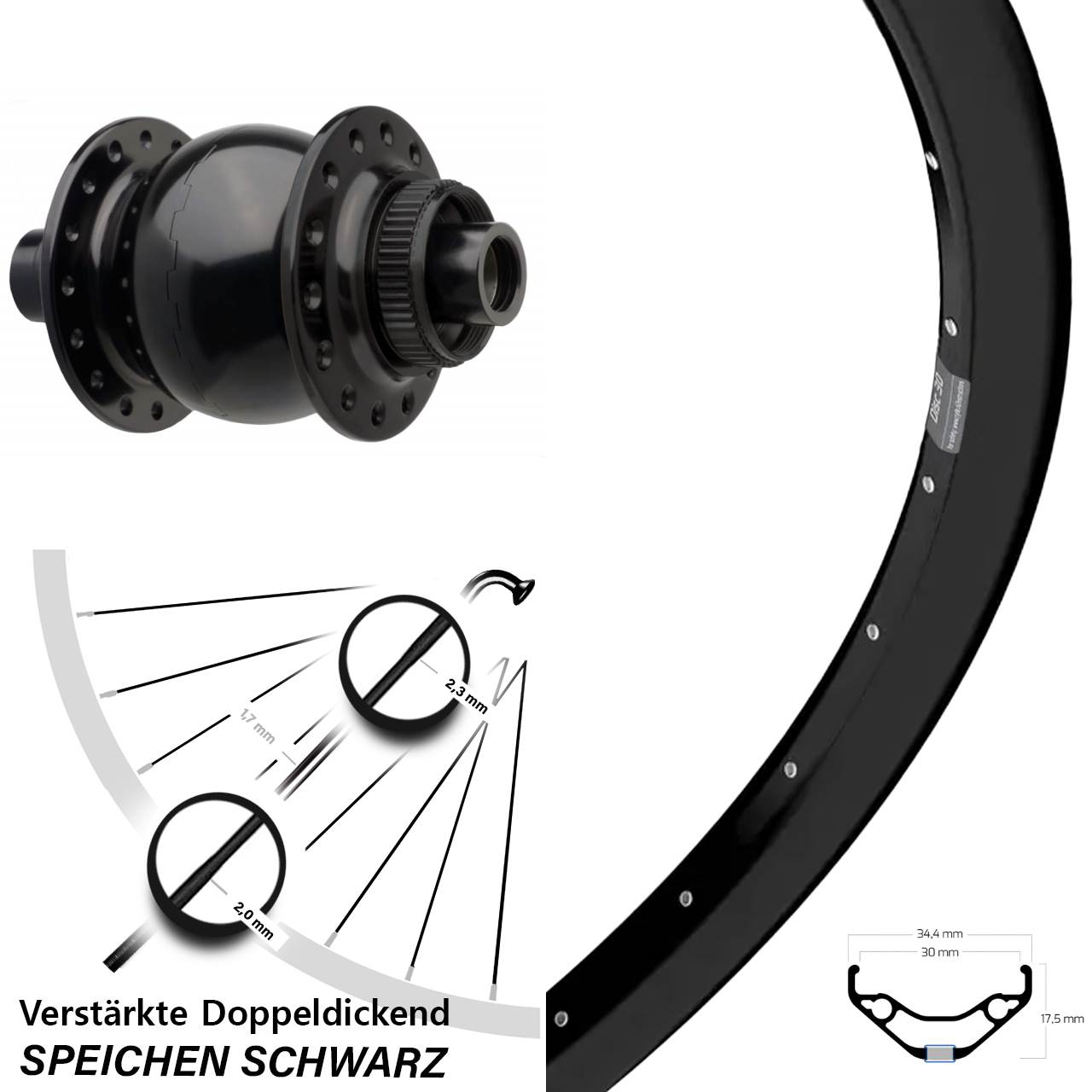 SON 28 Ryde Disc 30 27,5 Zoll Laufrad mit Nabendynamo 15x110 Boost