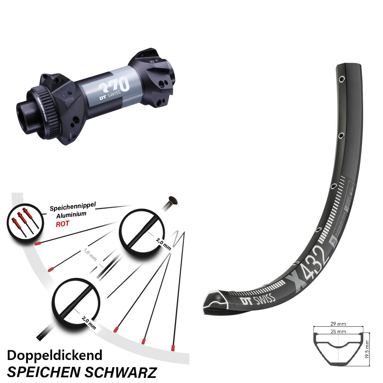 DT Swiss X 432 Vorderrad 29 Zoll Nabe 370 Boost 15x110 mm Straightpull