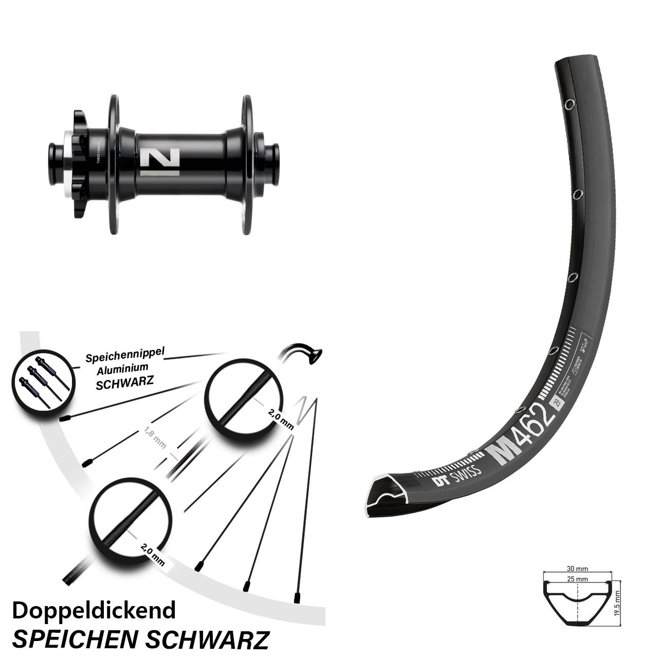 Disc Laufrad 27,5 Zoll DT Swiss M462 Novatec D041SB 15x110 Boost