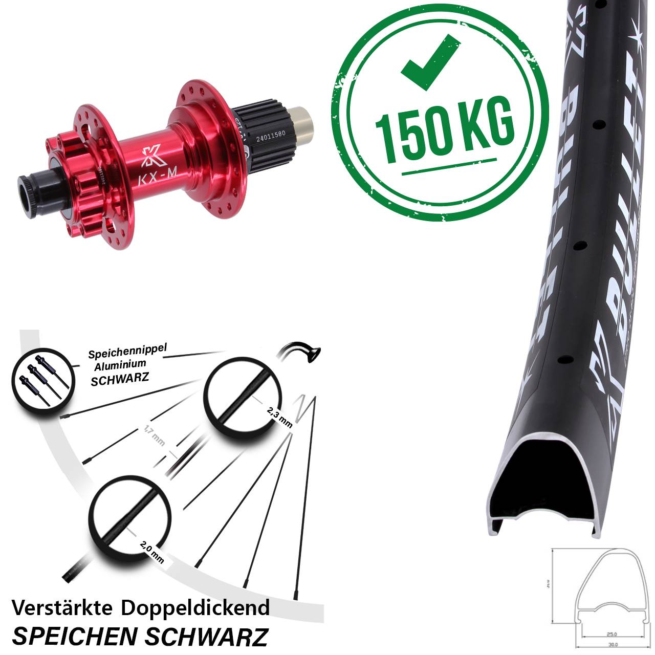 Disc Hinterrad 29 Zoll KX-M Bullet OS rot Shimano Micro Spline 12x142