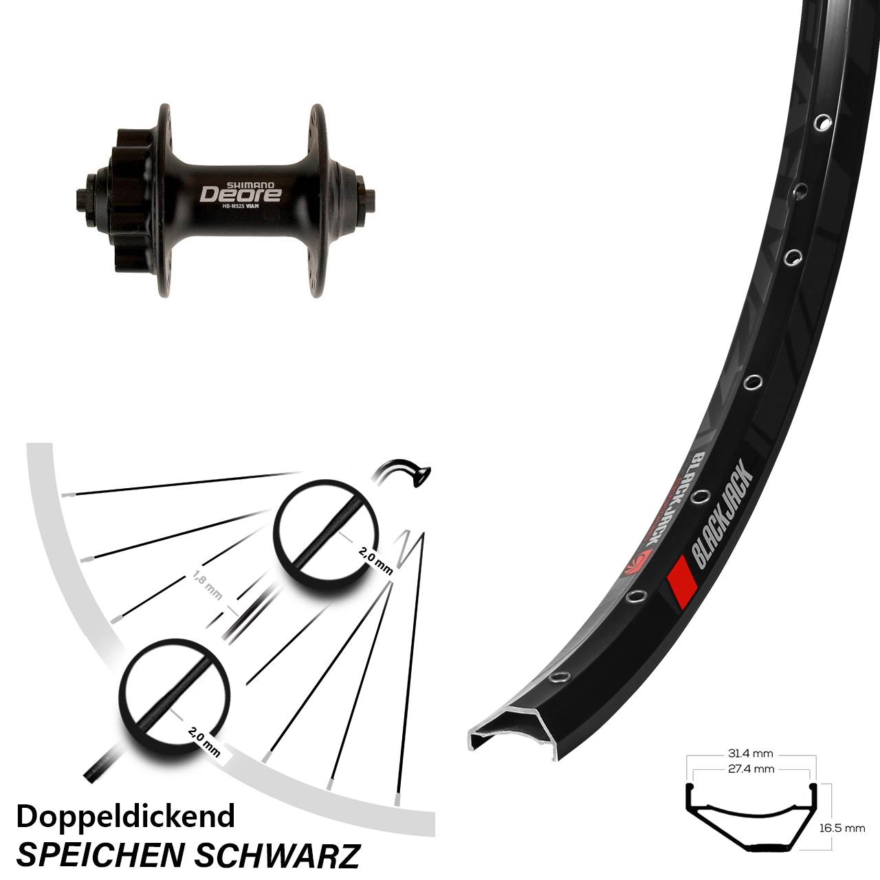 Disc Laufrad QR 27,5 Zoll Rodi Ready 27 Shimano Deore HB-M525