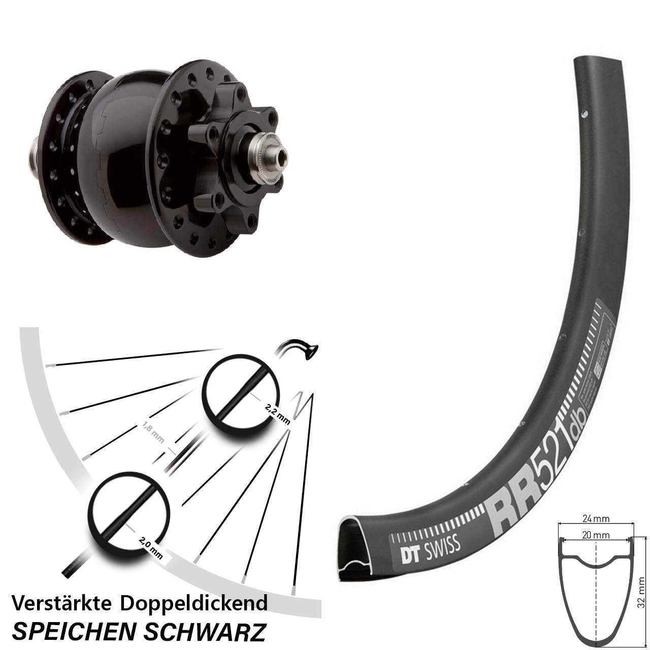 Vorderrad SON 28 Zoll DT Swiss RR 521 DB Dynamo 6-Loch 5x100 mm