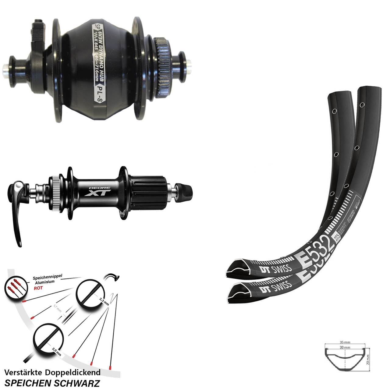 DT Swiss E532 Shutter PL-8 Shimano XT 27,5 Zoll Laufradsatz Centerlock QR 8-11 fach